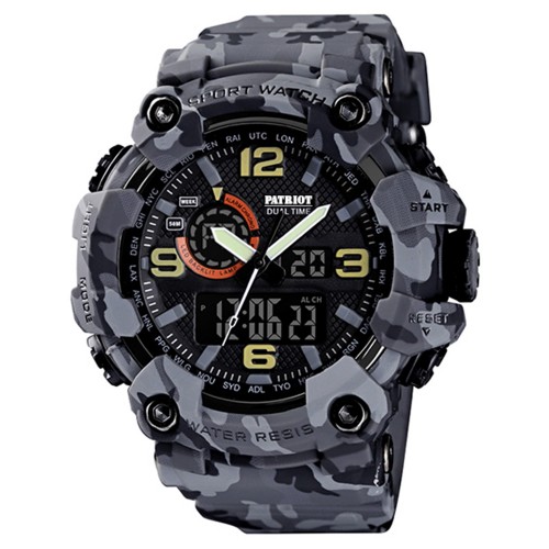 Купити Чоловічий тактичний годинник Patriot 002CMGY Camo Gray зі стрілково-електронним циферблатом та підсвічуванням