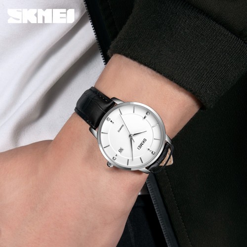 Купить Skmei 1801LSIWT Silver-Black White Leather