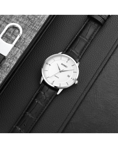 Купити Skmei 1801LSIWT Silver-Black White Leather