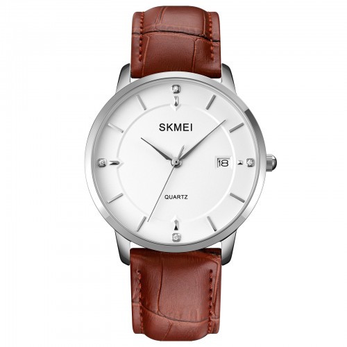 Купить Skmei 1801LSIBN Silver-White Brown Leather