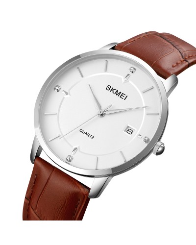 Купити Skmei 1801LSIBN Silver-White Brown Leather