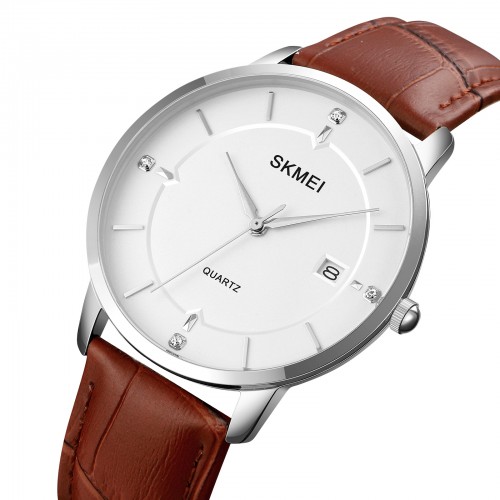 Купить Skmei 1801LSIBN Silver-White Brown Leather