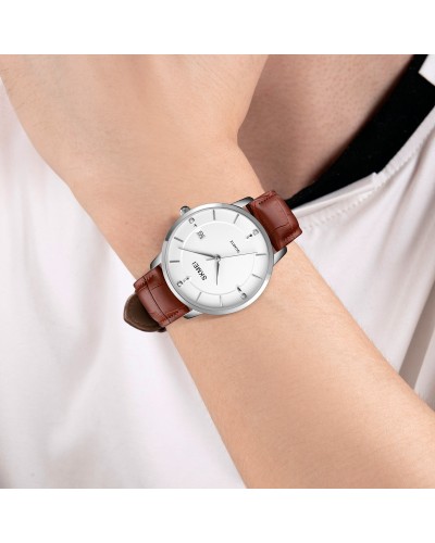 Купити Skmei 1801LSIBN Silver-White Brown Leather