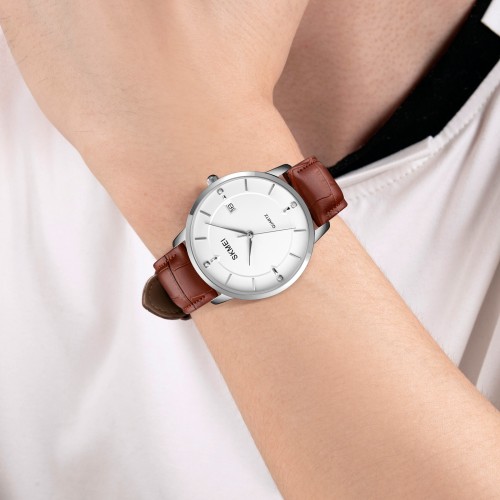 Купить Skmei 1801LSIBN Silver-White Brown Leather