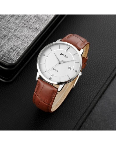 Купити Skmei 1801LSIBN Silver-White Brown Leather