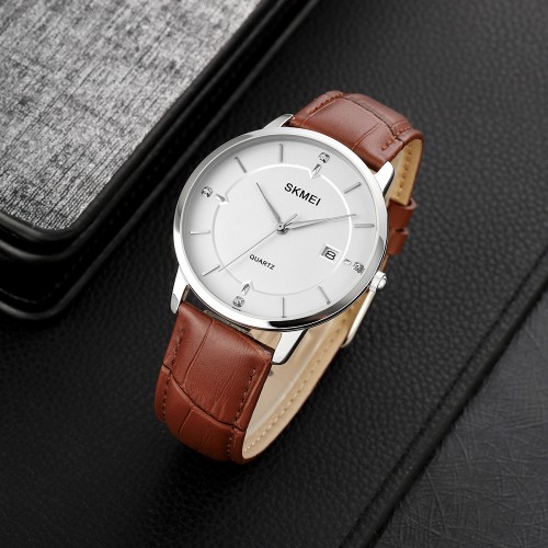 Купить Skmei 1801LSIBN Silver-White Brown Leather