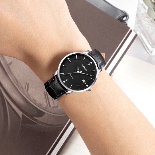 Купить Skmei 1801LSIBK Silver-Black Leather