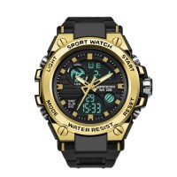 Чоловічий спортивний годинник Sanda 739 Black-Gold з комбінованим циферблатом та підсвічуванням