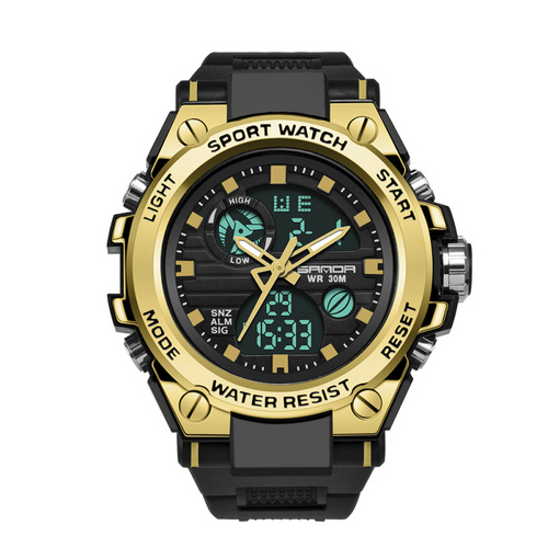 Купити Чоловічий спортивний годинник Sanda 739 Black-Gold з комбінованим циферблатом та підсвічуванням