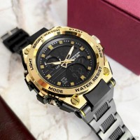 Чоловічий спортивний годинник Sanda 739 Black-Gold з комбінованим циферблатом та підсвічуванням