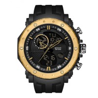 Чоловічий годинник Sanda 6012 Black-Gold спортивний зі стрілково-електронним циферблатом