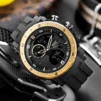 Чоловічий годинник Sanda 6012 Black-Gold спортивний зі стрілково-електронним циферблатом
