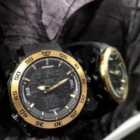 Чоловічий спортивний годинник Sanda 6029 Black-Gold з комбінованим циферблатом та захистом 5 ATM