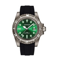 Жіночий годинник Sanda 9007 Black-Green з зеленим циферблатом та каучуковим ремінцем