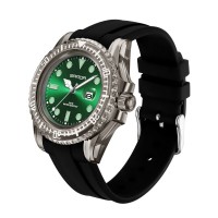 Жіночий годинник Sanda 9007 Black-Green з зеленим циферблатом та каучуковим ремінцем