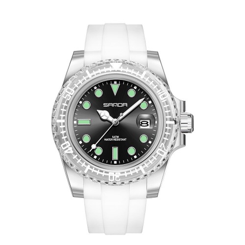 Купити Жіночий годинник Sanda 9007 White-Black з білим каучуковим ремінцем та водонепроникністю 5 ATM