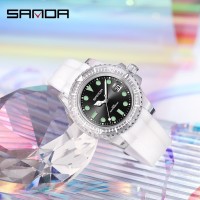 Жіночий годинник Sanda 9007 White-Black з білим каучуковим ремінцем та водонепроникністю 5 ATM