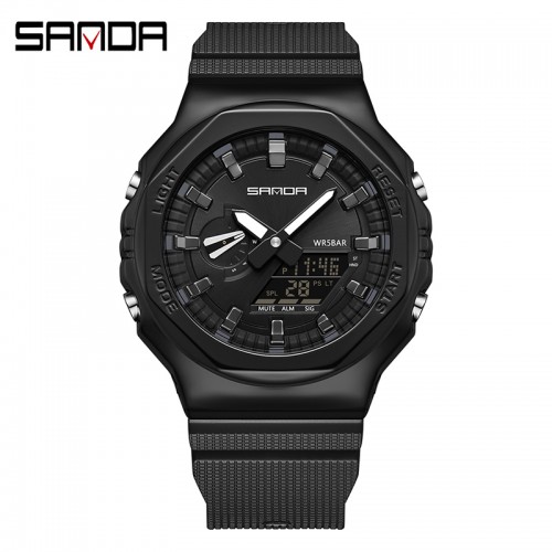 Купити Чоловічий годинник Sanda 3167 All Black тактичний зі стрілково-електронним циферблатом