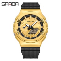 Чоловічий годинник Sanda 3167 Gold — спортивний стрілково-електронний з підсвічуванням та захистом 5 ATM