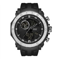 Чоловічий спортивний годинник Sanda 6012 Black-Silver з комбінованим циферблатом та водозахистом 5 ATM