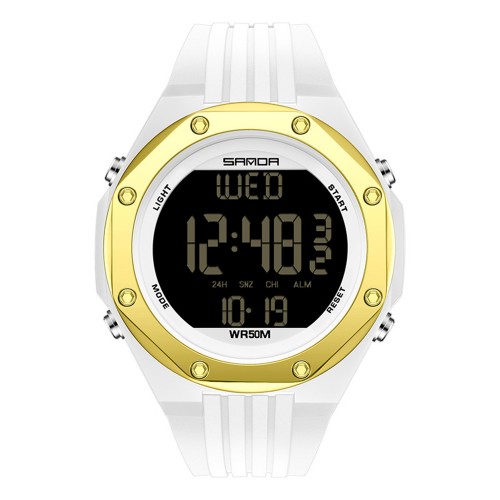 Купити Чоловічий спортивний годинник Sanda 6093 White-Gold з електронним циферблатом та підсвічуванням
