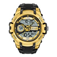 Чоловічий спортивний годинник Sanda 6015 Black-Gold з комбінованим циферблатом та водозахистом 5 ATM