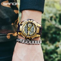 Чоловічий спортивний годинник Sanda 6015 Black-Gold з комбінованим циферблатом та водозахистом 5 ATM