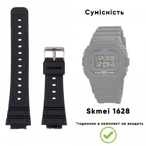 Купити Ремінець для годинника Skmei 1628BKBK Black-Black каучуковий чорний (1051-0588)