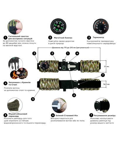 Купити Ремінець паракордовий багатофункціональний Army Green