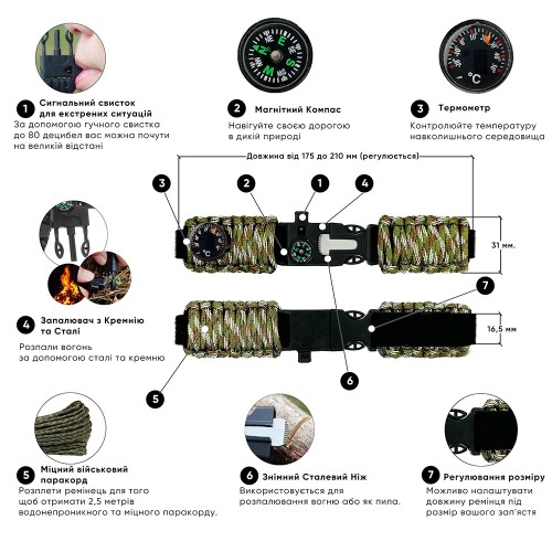 Купити Ремінець паракордовий багатофункціональний Army Green New