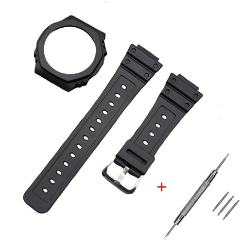 Купити Ремінець + безель для Casio G-Shock GA-2100 Black SI (1051-0811) каучуковий чорний