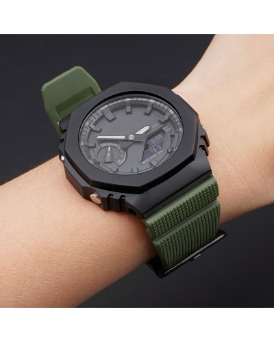 Купить Ремінець для Casio G-Shock GM-2100 GA2100/2110 Army Green Silver