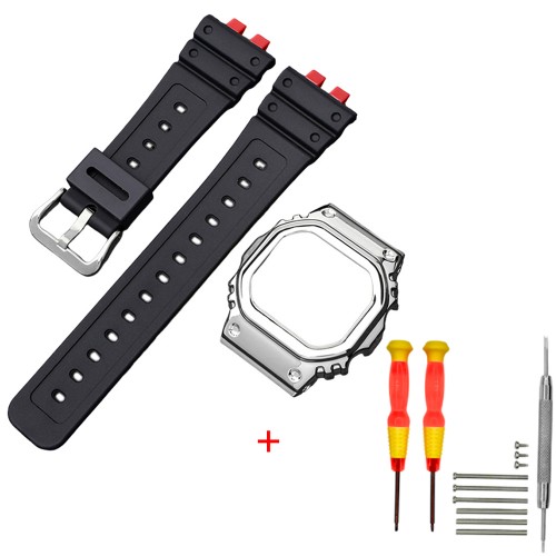 Купити Ремінець та безель для Casio G-Shock GMW-B5000 Red-Black SI, полімерний комплект чорно-червоний