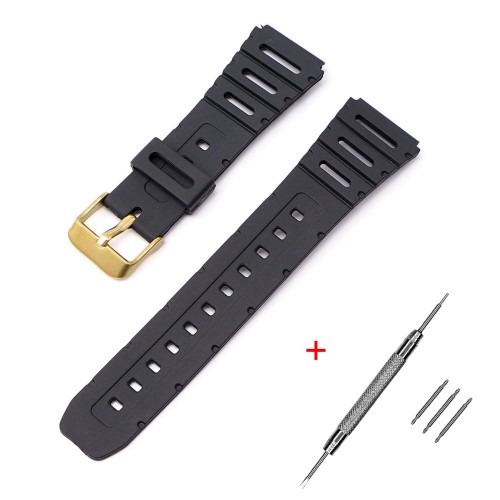 Купити Ремінець для годинника Casio F91W 18mm Black GD чорний полімерний для F108W AE1200