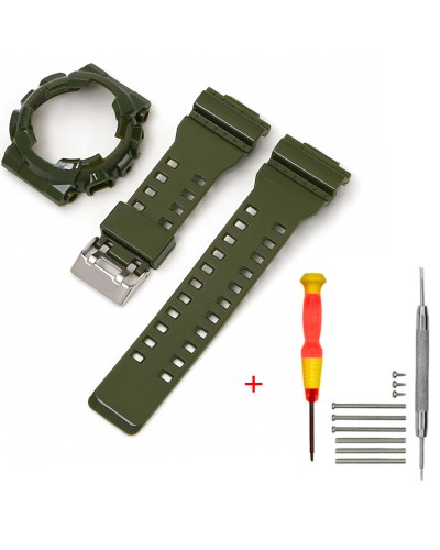 Купить Ремінець + безель (рант) для Casio G-Shock GA-100 Army Green-Glossy SI