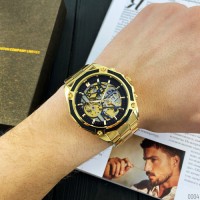 Чоловічий механічний годинник Forsining 8130 Gold-Black з автопідзаводом та люмінесценцією