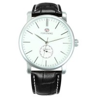 Чоловічий механічний годинник Forsining 8214 Silver-White-Black з автопідзаводом та шкіряним ремінцем