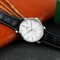 Чоловічий механічний годинник Forsining 8214 Silver-White-Black з автопідзаводом та шкіряним ремінцем