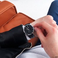 Чоловічий механічний годинник Forsining 8214 Silver-Black з автопідзаводом та шкіряним ремінцем