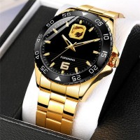 Чоловічий механічний годинник Forsining 8200 Gold-Black з автопідзаводом та золотистим сталевим браслетом