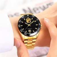 Чоловічий механічний годинник Forsining 8200 Gold-Black з автопідзаводом та золотистим сталевим браслетом