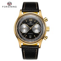 Чоловічий механічний годинник Forsining 6921 Gold-Black з автопідзаводом та люмінесцентним підсвічуванням