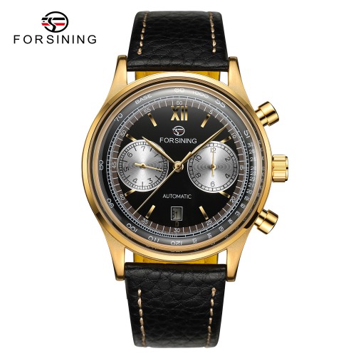 Купити Чоловічий механічний годинник Forsining 6921 Gold-Black з автопідзаводом та люмінесцентним підсвічуванням