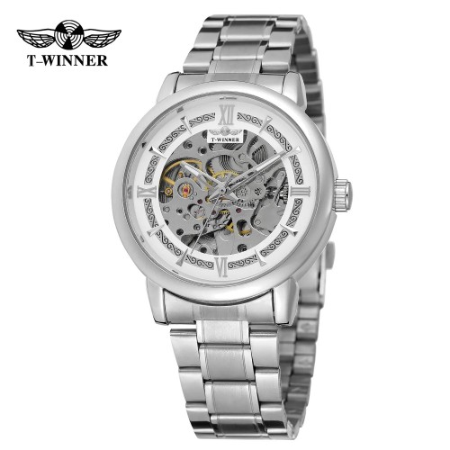 Купити Чоловічий механічний годинник Forsining 8173 Silver-White Steel з автопідзаводом та сталевим браслетом