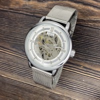 Чоловічий механічний годинник Forsining 8173 Silver-White Steel з автопідзаводом та сталевим браслетом