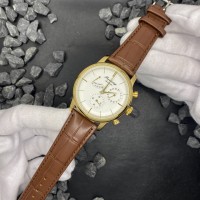 Чоловічий механічний годинник Forsining 6916 Gold-White з автопідзаводом та шкіряним ремінцем