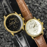 Чоловічий механічний годинник Forsining 6916 Gold-White з автопідзаводом та шкіряним ремінцем