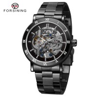 Чоловічий механічний годинник Forsining 8253 All Black Steel з автопідзаводом та сталевим браслетом