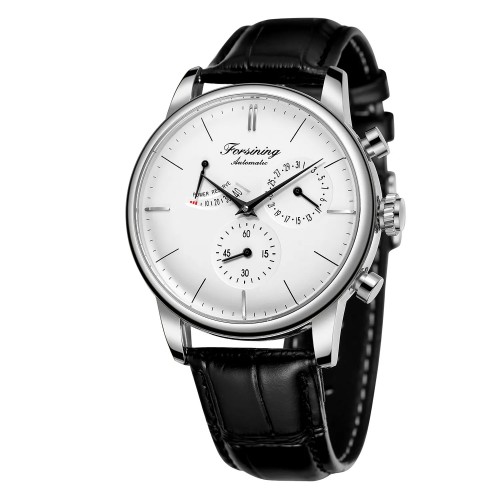 Купити Жіночий механічний годинник Forsining 6916 Silver-White з автопідзаводом та шкіряним ремінцем