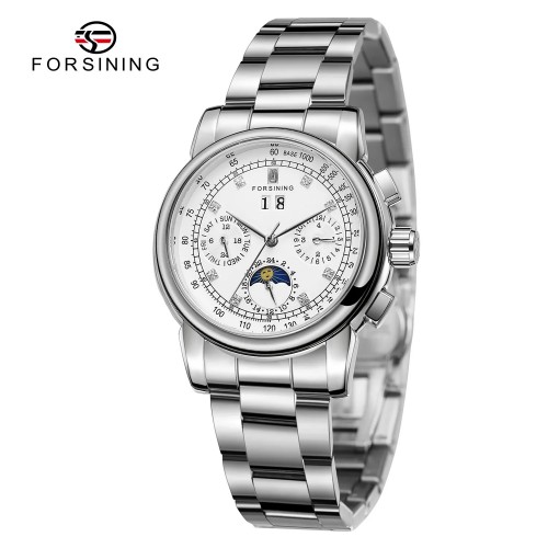 Купити Жіночий механічний годинник Forsining 6918 Silver-White з автопідзаводом та сталевим браслетом